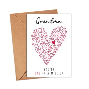 Yanashop88 Grandma You're One In A Million Card - Grandma Birthday Card - Thank You Greeting Card - Card For Her - Anniversary Card - Mother's Day Card - Thank You Card - I Love You Grandma Card