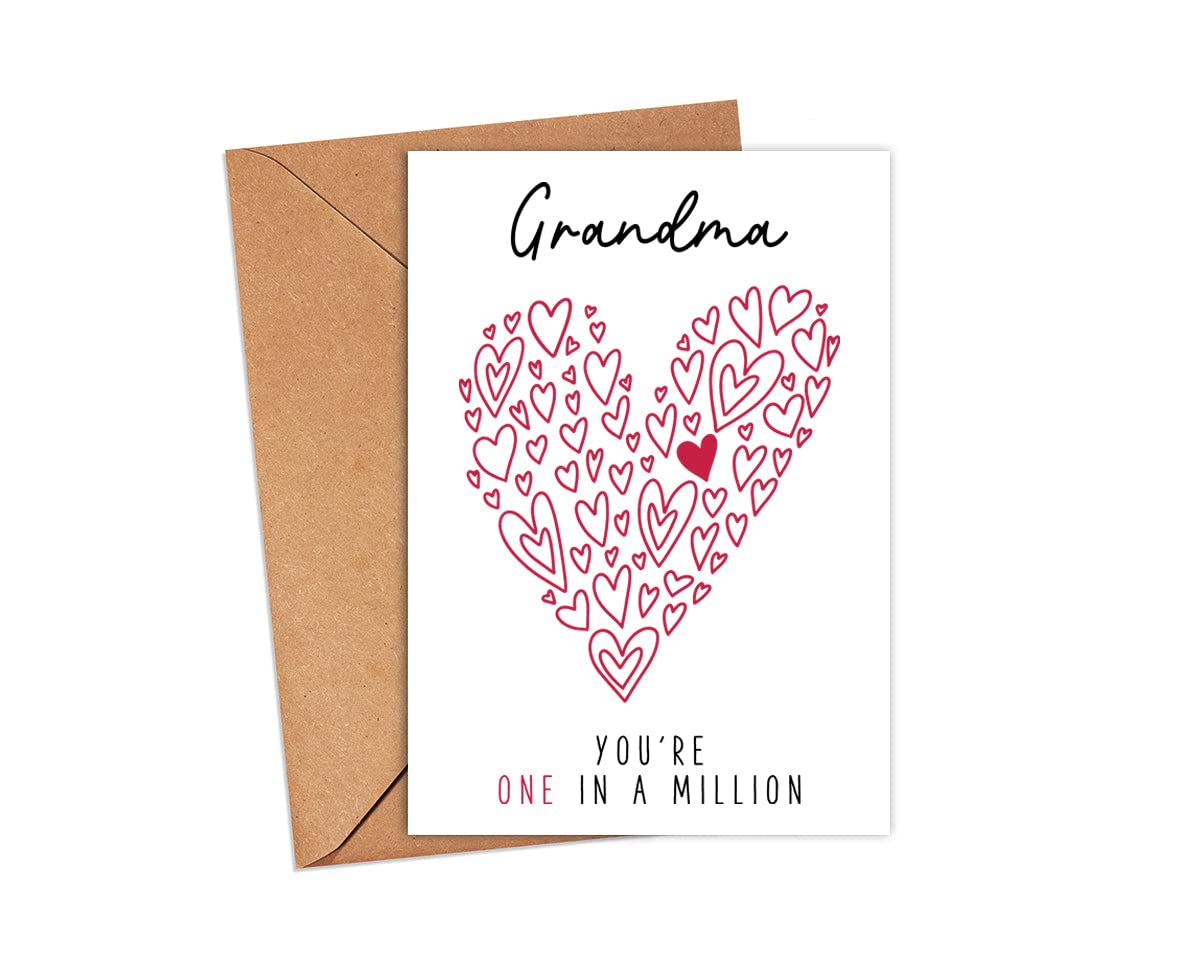 Yanashop88 Grandma You're One In A Million Card - Grandma Birthday Card - Thank You Greeting Card - Card For Her - Anniversary Card - Mother's Day Card - Thank You Card - I Love You Grandma Card