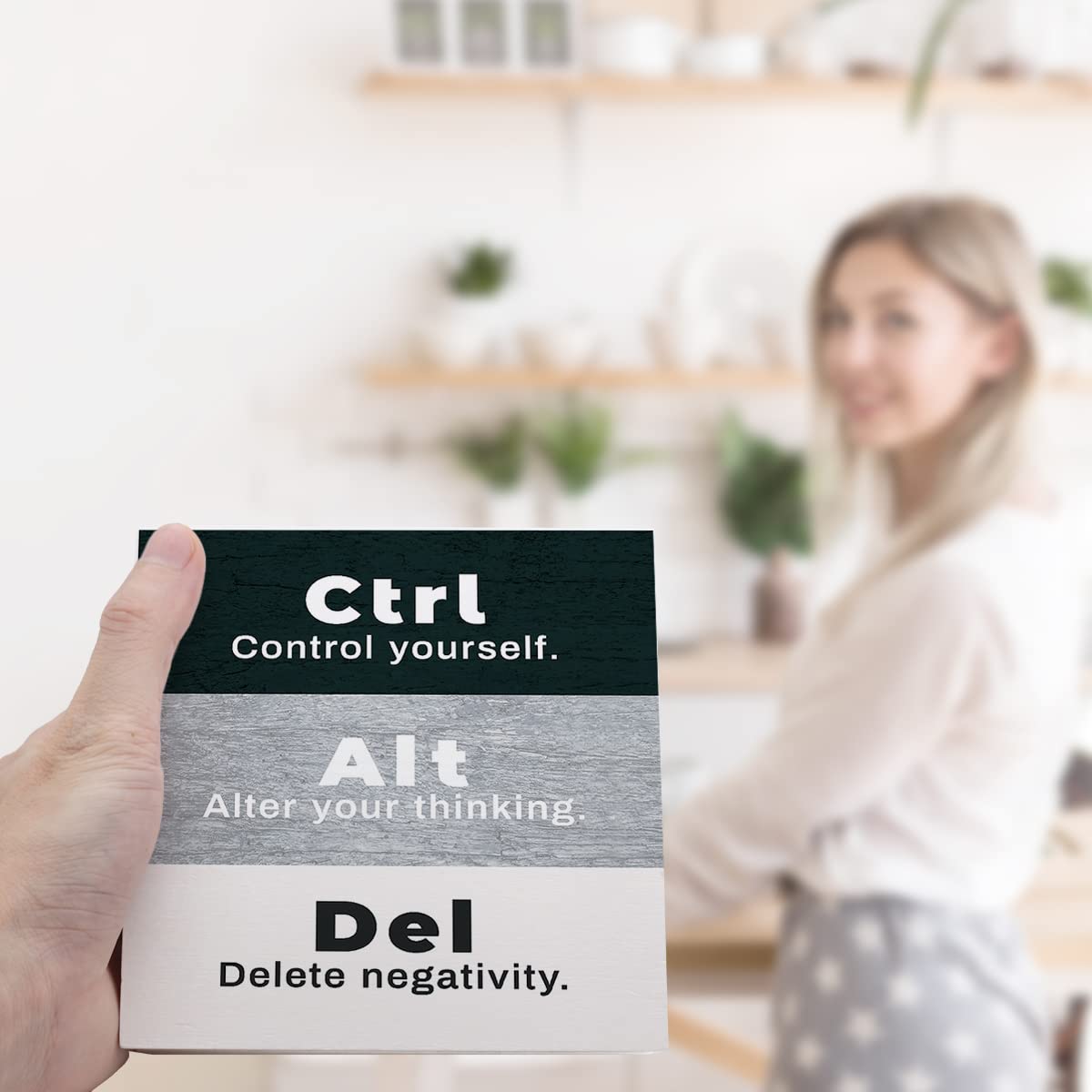 CTRL+ALT+DEL Black and White Wooden Sign Desk Decor,Inspirational Wood Block Sign Desk Decorations for Home Bedroom Office Workplace Desk Shelf Table Decor