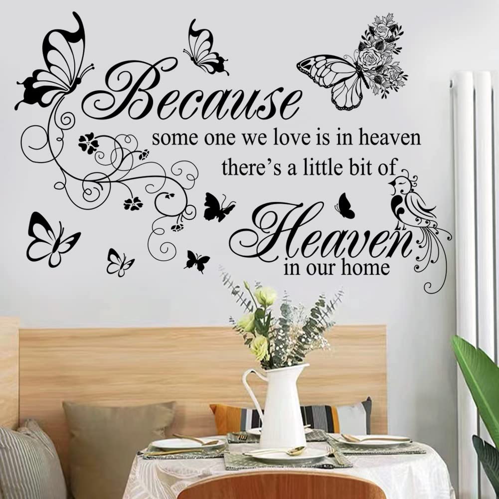 Wall Decals Inspirational Wall Saying Because Someone We Love is in Heaven Vinyl Wall Decor Peel and Stick Lettering Words Memory Wall Art Sign Wall Sticker for Living Room Bedroom Home Decor.