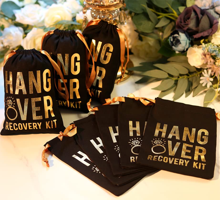 Cytdkve Gold Foiled Hangover Favor Bag Bachelorette Party Favor Bag, Wedding Bridal Shower Party Favors Hangover Kit Bags (10 Pieces, Black, 5 x 7 Inch)