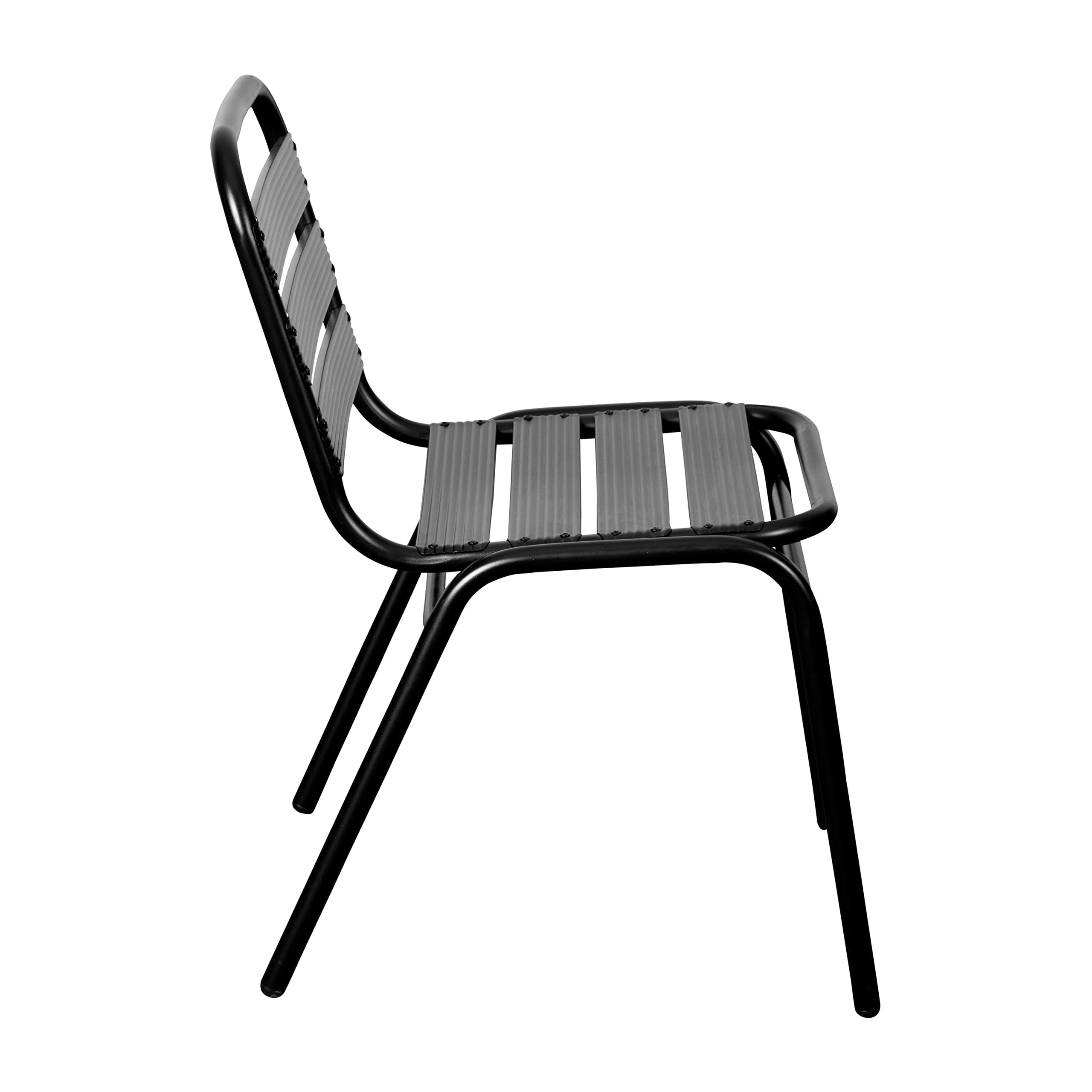 EMMA + OLIVER Jens Stacking Metal Dining Chair - Indoor/Outdoor Dining Chair with Triple Slat Back - Dry Assist Slats - Black