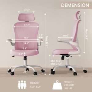 Office Chair, High Back Ergonomic Desk Chair, Breathable Mesh Desk Chair with Adjustable Lumbar Support and Headrest, Swivel Task Chair with flip-up Armrests, Executive Chair for Home Office