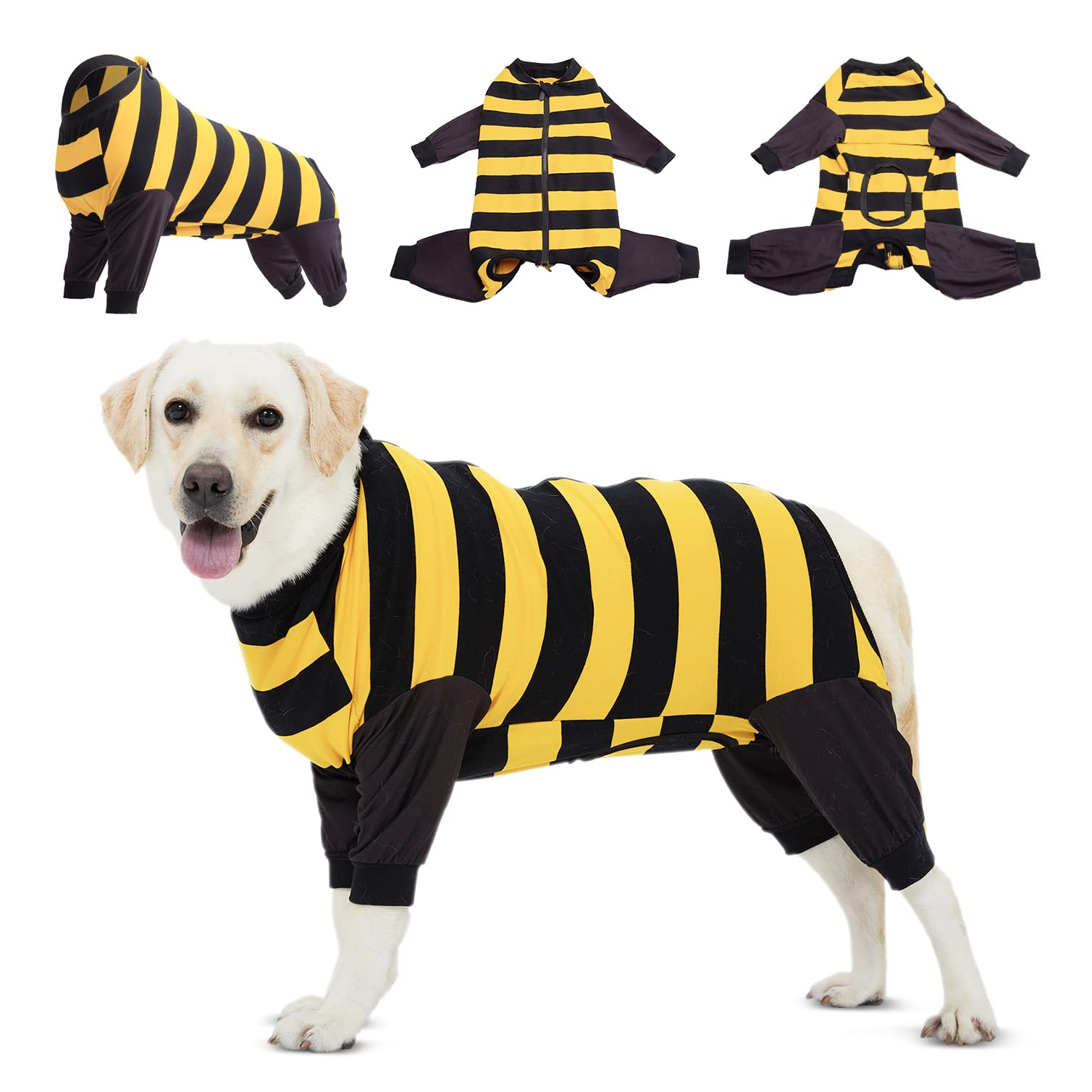 LovinPet Pitbull Recovery Shirt - Bodysuit Onesie for Shedding Skin Disease Pet Pajamas Dog Anti Licking Snugly Suit Dog Bodysuit for Abdominal Wound After Surgery,Yellow/Black Design,XL