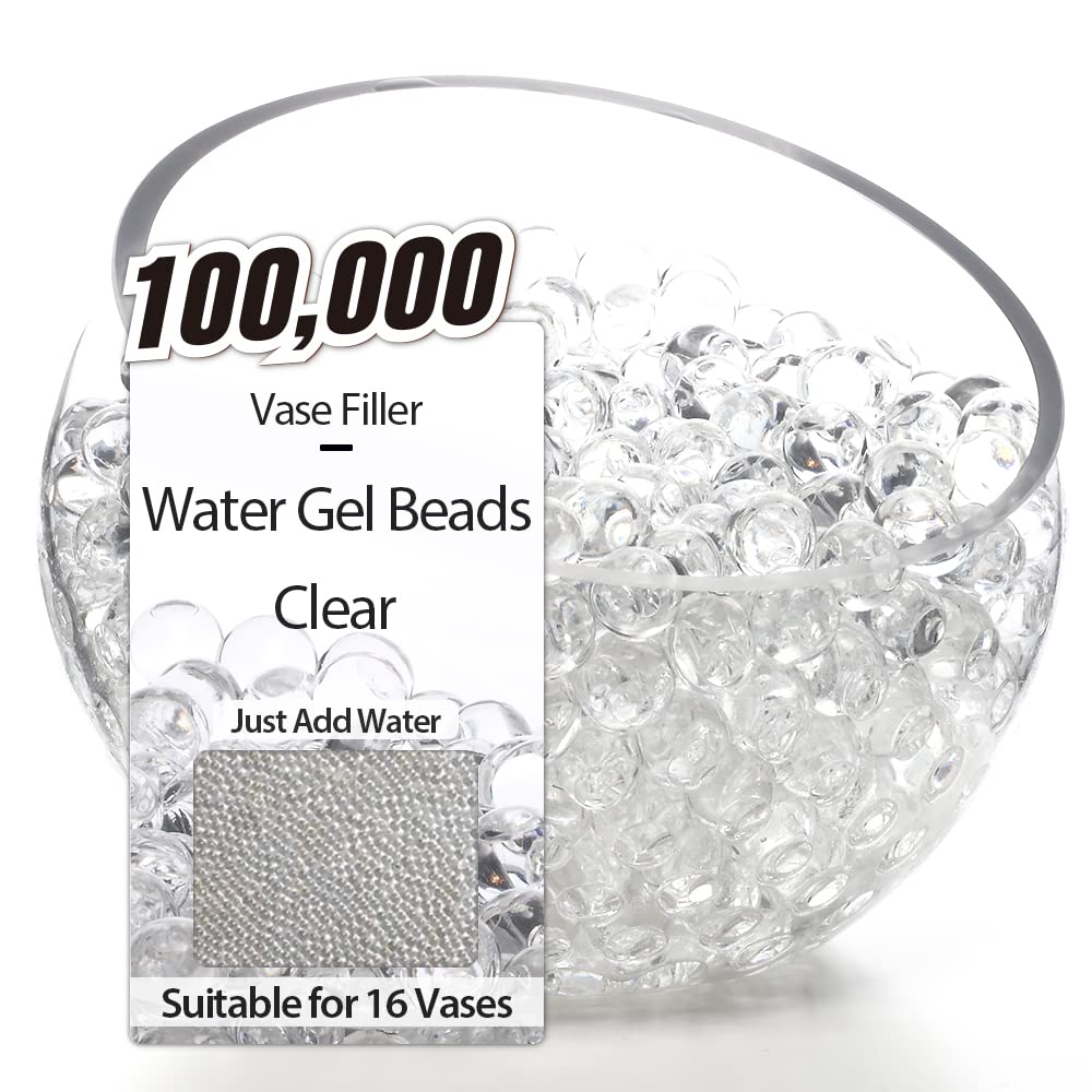 NOTCHIS 100,000 Clear Water Gel Beads for Vases, Tansparent Water Gel Beads for Vase Filler Beads, Candles, Wedding Christmas Centerpiece Floral Decorations