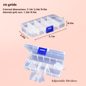 4 Pack 10 Grids Plastic Box Organizer with Dividers, Clear Bead Storage Box Plastic Jewelry Organizer Compartment, Small Parts Plastic Box Organizer for Craft Bead Jewelry Earring Fishing Tools