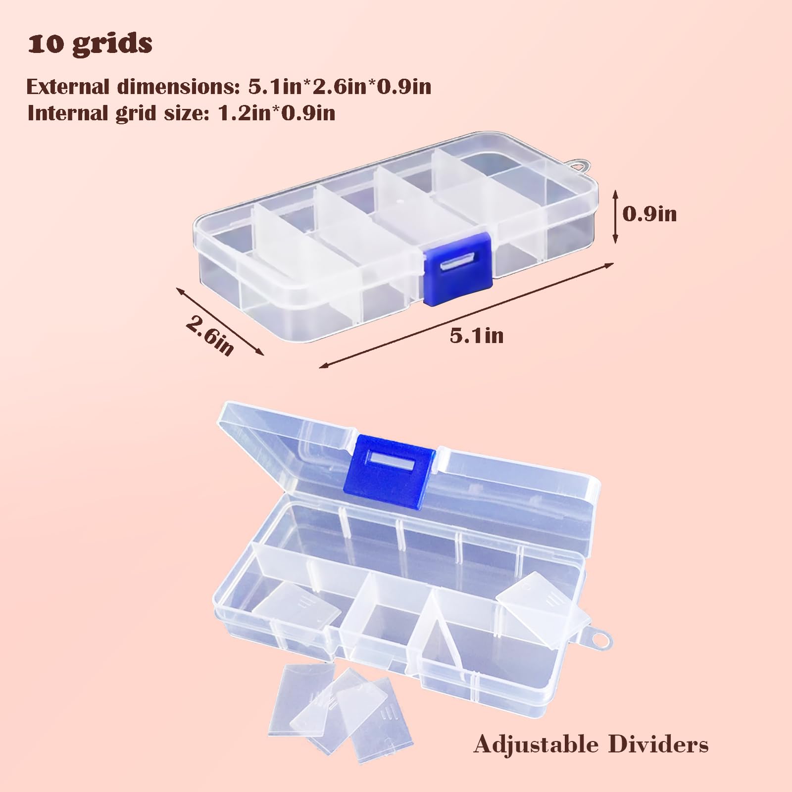 4 Pack 10 Grids Plastic Box Organizer with Dividers, Clear Bead Storage Box Plastic Jewelry Organizer Compartment, Small Parts Plastic Box Organizer for Craft Bead Jewelry Earring Fishing Tools