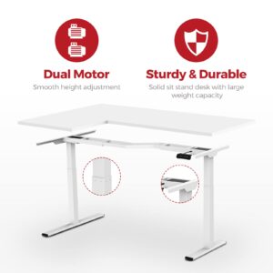 SANODESK 63-Inch Large Dual Motor L-Shaped Electric Height Adjustable Standing Desk - Reversible Panel - White Top/Black Frame - Ideal for Gaming, Home Office or Computer Workstation