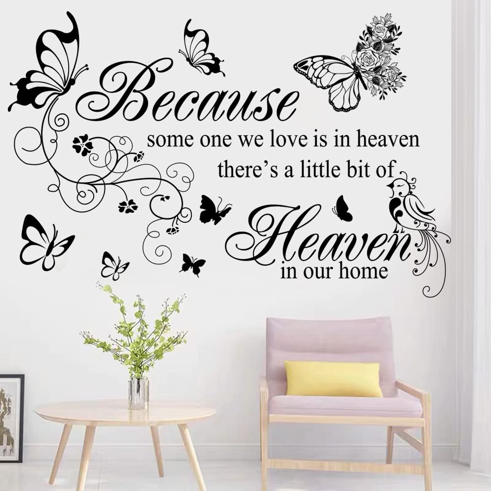 Wall Decals Inspirational Wall Saying Because Someone We Love is in Heaven Vinyl Wall Decor Peel and Stick Lettering Words Memory Wall Art Sign Wall Sticker for Living Room Bedroom Home Decor.