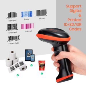 Tera Pro Series Wireless 1D 2D QR Barcode Scanner with Cradle Display Counting Screen Extra Fast Scanning Ultra High Resolution Handheld Image Bar Code Reader for Warehouse Model HW0008