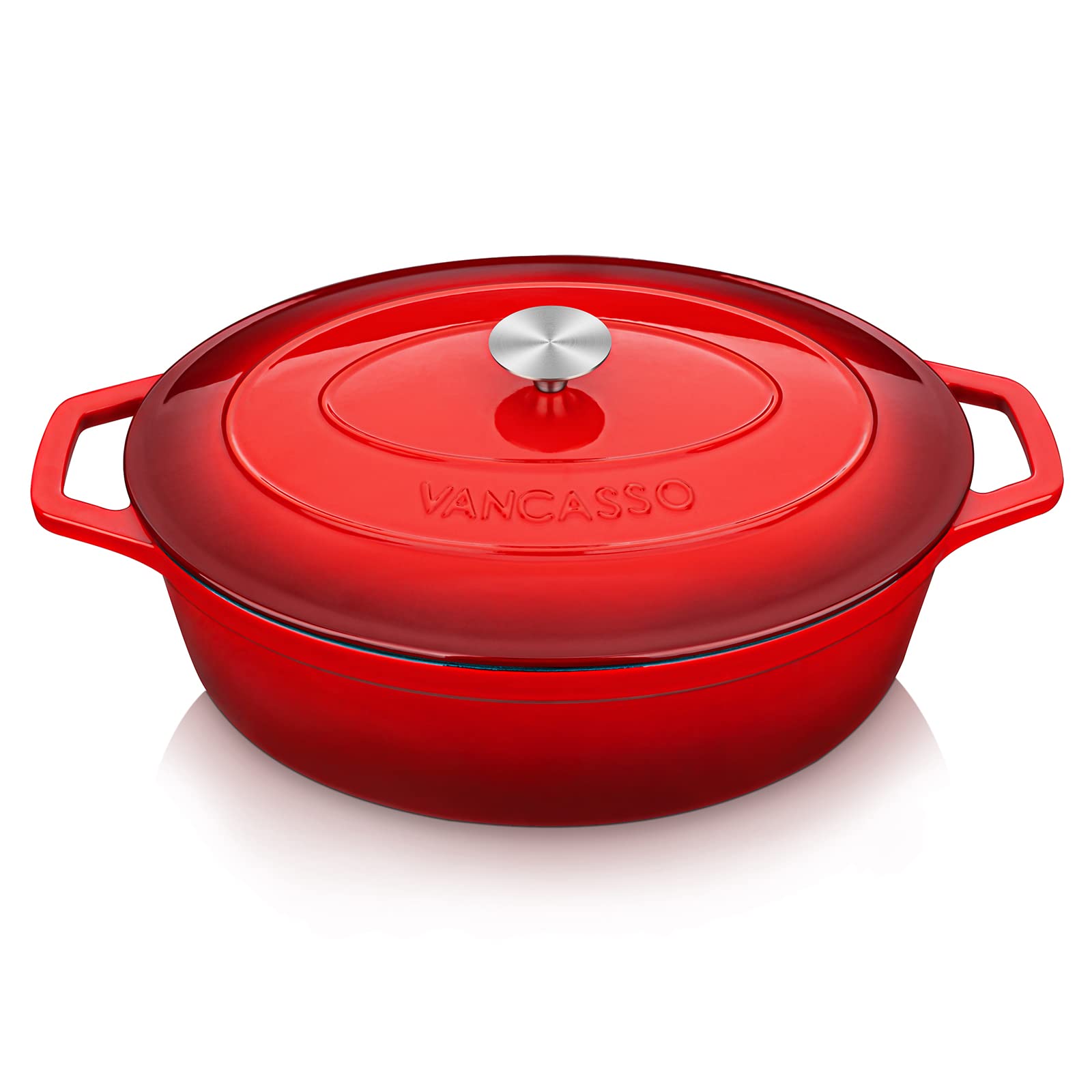 vancasso Enameled Cast Iron Dutch Oven, 9.3 Quart Dutch Oven Pot with Lid, Oval Dutch Oven Cast Iron Pot with Non Stick Enamel Coating for Bread Baking, Red