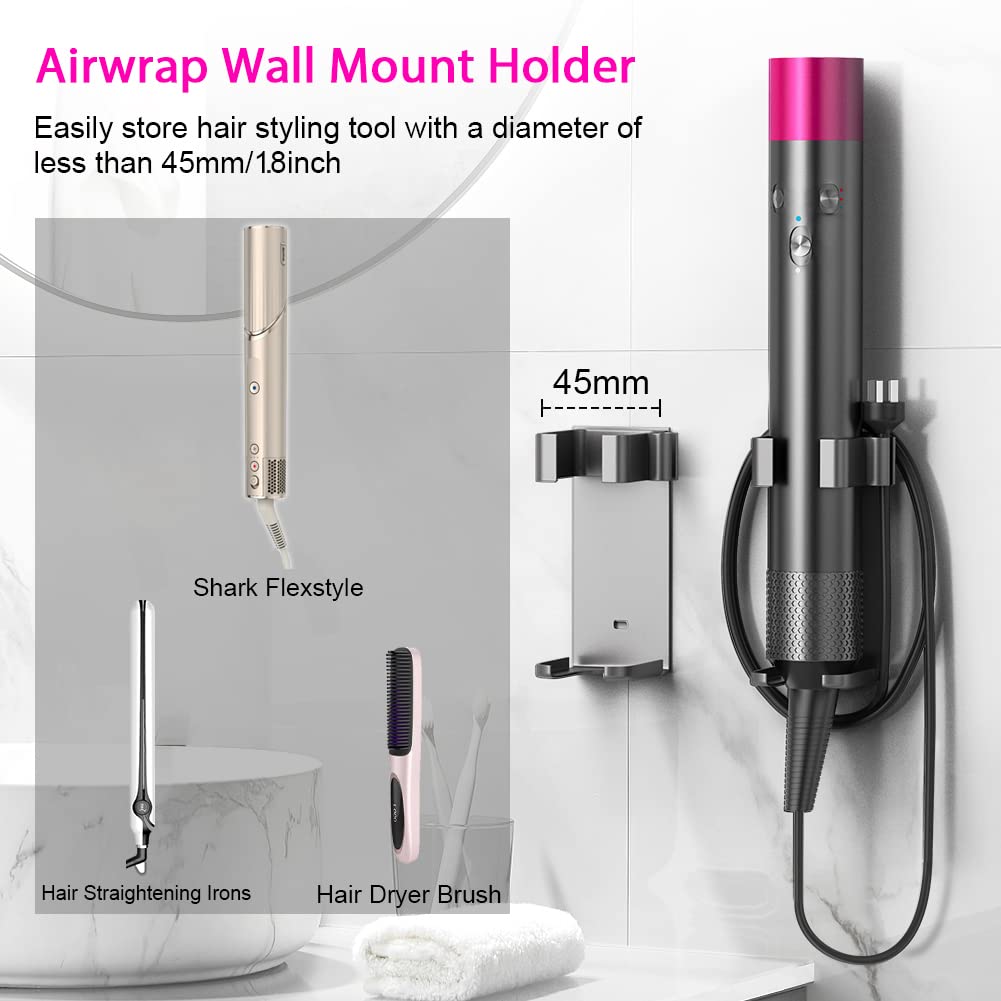 JLNJLE Wall Mount Holder Compatible with Dyson Airwrap/Shark FlexStyle, Curling Wand Organizer Heat Resistant, Hair Styling Tool Storage No Drilling for Flat Irons, Hair Straighteners Within 1.8inch