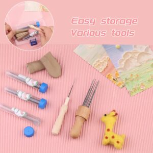 IMZAY Needle Felting Tools, Needle Felting Supplies, Needle Felting Kit with 3 Size 30Pcs Needles Felting Needles,Wooden Handle, Finger Cots, Perfect for DIY Felting Wool Projects