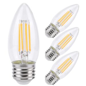 kinur e26 candelabra led light bulbs 4 watt (40 watt equivalent) led chandelier light bulbs 2700k warm white decorative candle light bulb ceiling fan bulb non-dimmable glows in thedark 4pack