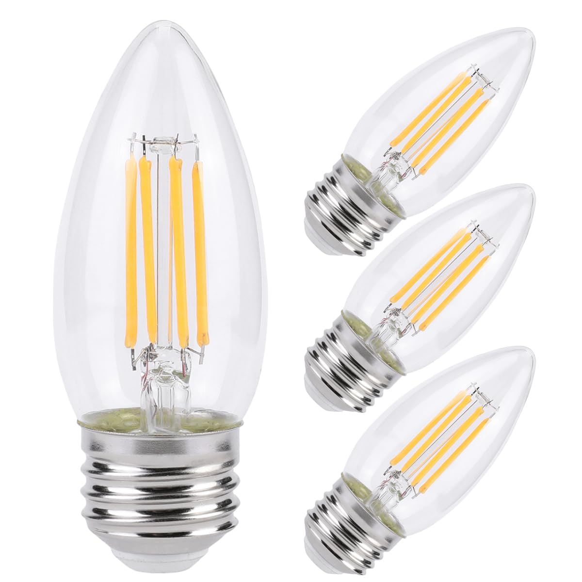 KINUR E26 Candelabra led Light Bulbs 4 Watt (40 Watt Equivalent) LED Chandelier Light Bulbs 2700K Warm White Decorative Candle Light Bulb Ceiling Fan Bulb Non-Dimmable Glows in thedark 4Pack