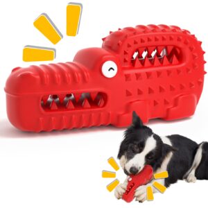 zimtty dog toys, indestructible squeaky dog chew toys for aggressive chewers, tough alligator rubber super chewer dog toys (red-crocodile)