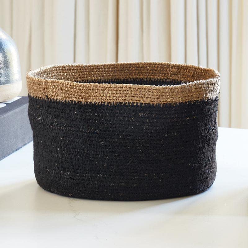 Santa Barbara Storage Basket Woven Wicker Baskets Pure Design Tall Nesting Baskets, Set of 2, Black/Tan Seagrass