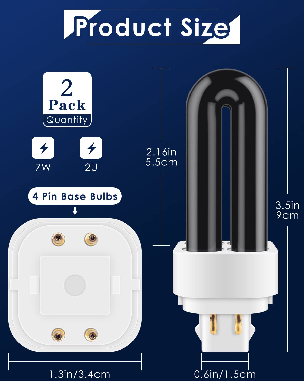 PACETAP 2 Pack 41050 7W Replacement Bulbs Compatible with DT1050 DT1100 DT1250, 1/2 Acre Replacement Bulb U Shape Replacement Bulbs Light