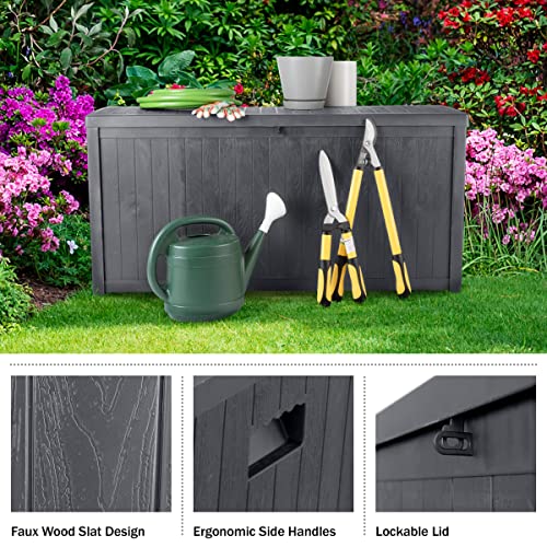 Pure Garden Storage Box - 113Gal Waterproof Box for Patio or Pool Storage - Durable and Fade-Resistant Resin Deck Box with Lockable Design (Gray)