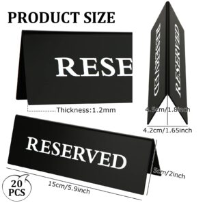 20 Pieces Reserved Table Sign for Wedding Table, Acrylic Double Side Reservation Signs for Tables, Black Reserved Seat Signs for Restaurants Wedding, Guest Reservation Sign for Table