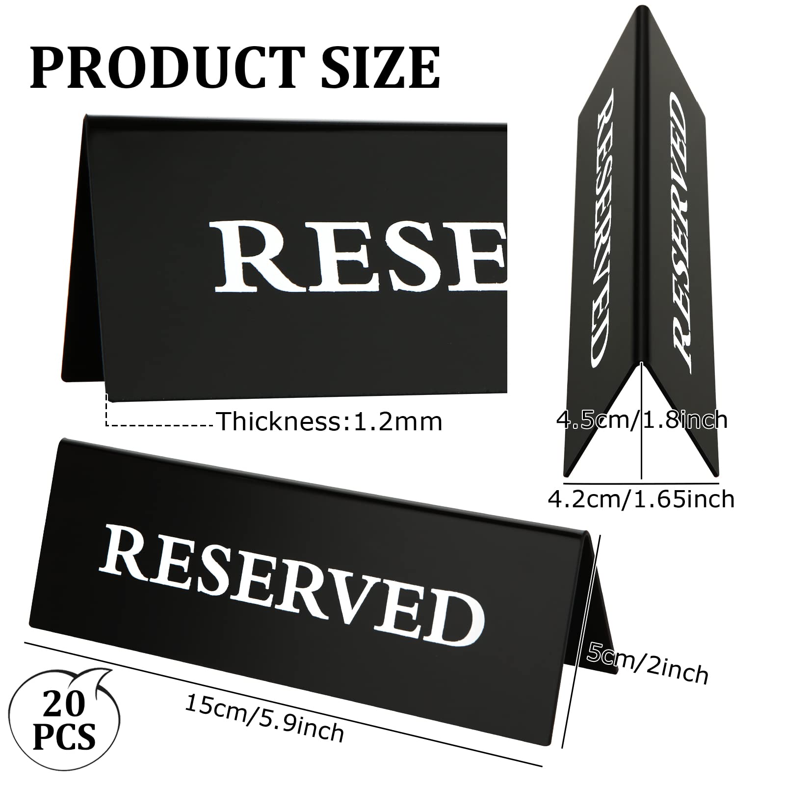 20 Pieces Reserved Table Sign for Wedding Table, Acrylic Double Side Reservation Signs for Tables, Black Reserved Seat Signs for Restaurants Wedding, Guest Reservation Sign for Table