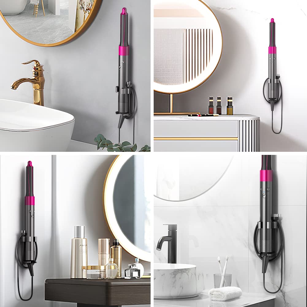 JLNJLE Wall Mount Holder Compatible with Dyson Airwrap/Shark FlexStyle, Curling Wand Organizer Heat Resistant, Hair Styling Tool Storage No Drilling for Flat Irons, Hair Straighteners Within 1.8inch