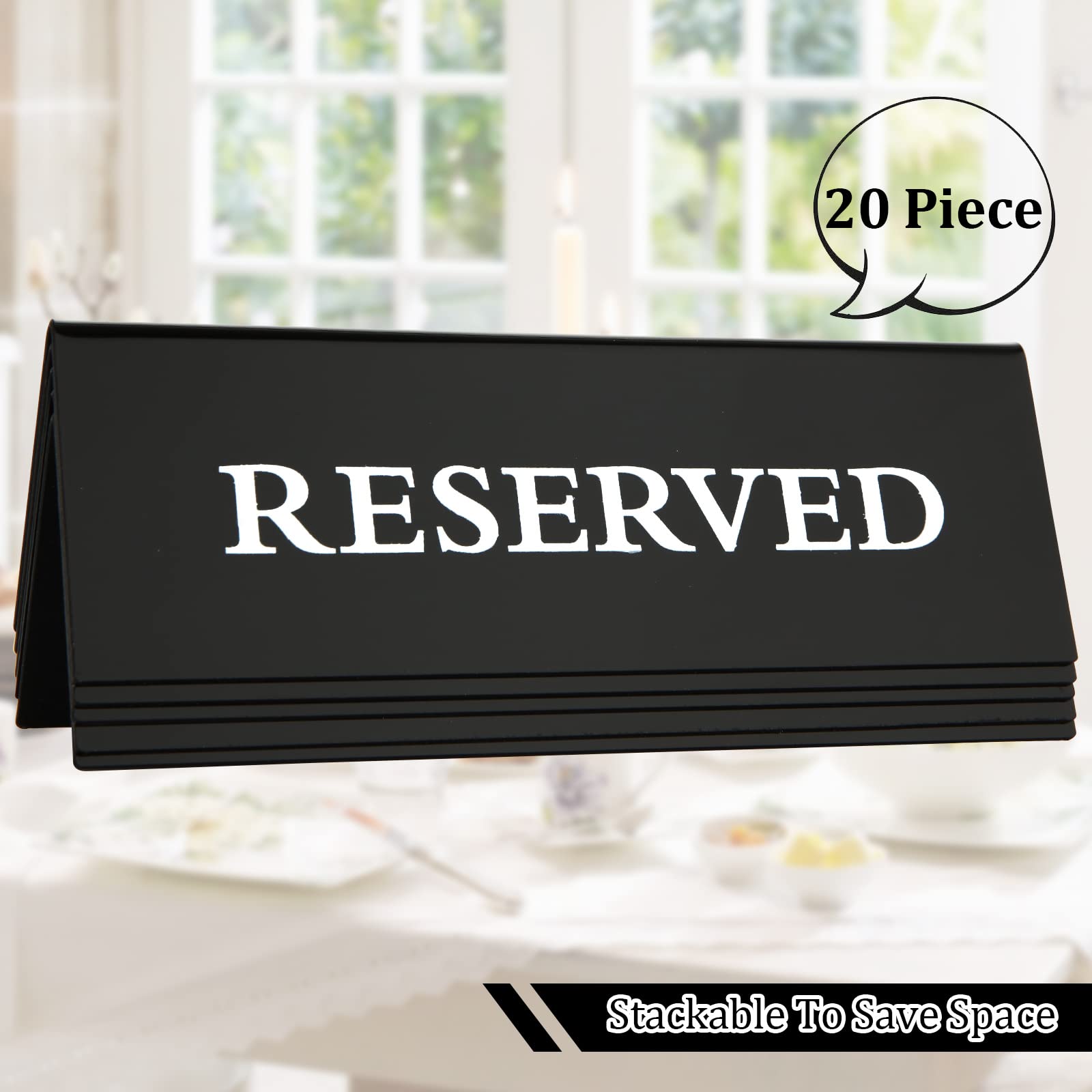 20 Pieces Reserved Table Sign for Wedding Table, Acrylic Double Side Reservation Signs for Tables, Black Reserved Seat Signs for Restaurants Wedding, Guest Reservation Sign for Table