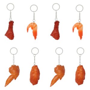 Honbay 8PCS Imitation Food Keychain Artificial Fake Chicken Leg Chicken Wing Shrimp Pendant Keyring Faux Food Key Fob PVC Key Chain Car Key Holder Key Rings Backpack Christmas Tree Hanging Ornament