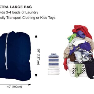 Super Extra Large Heavy Duty 100% Nylon Laundry Storage Bag, H U G E size: L 40" x H 50", Family size Bag with Locking Closure Drawstring, Machine Washable, XXL Organizer Bag. Made in USA (NAVY BLUE)