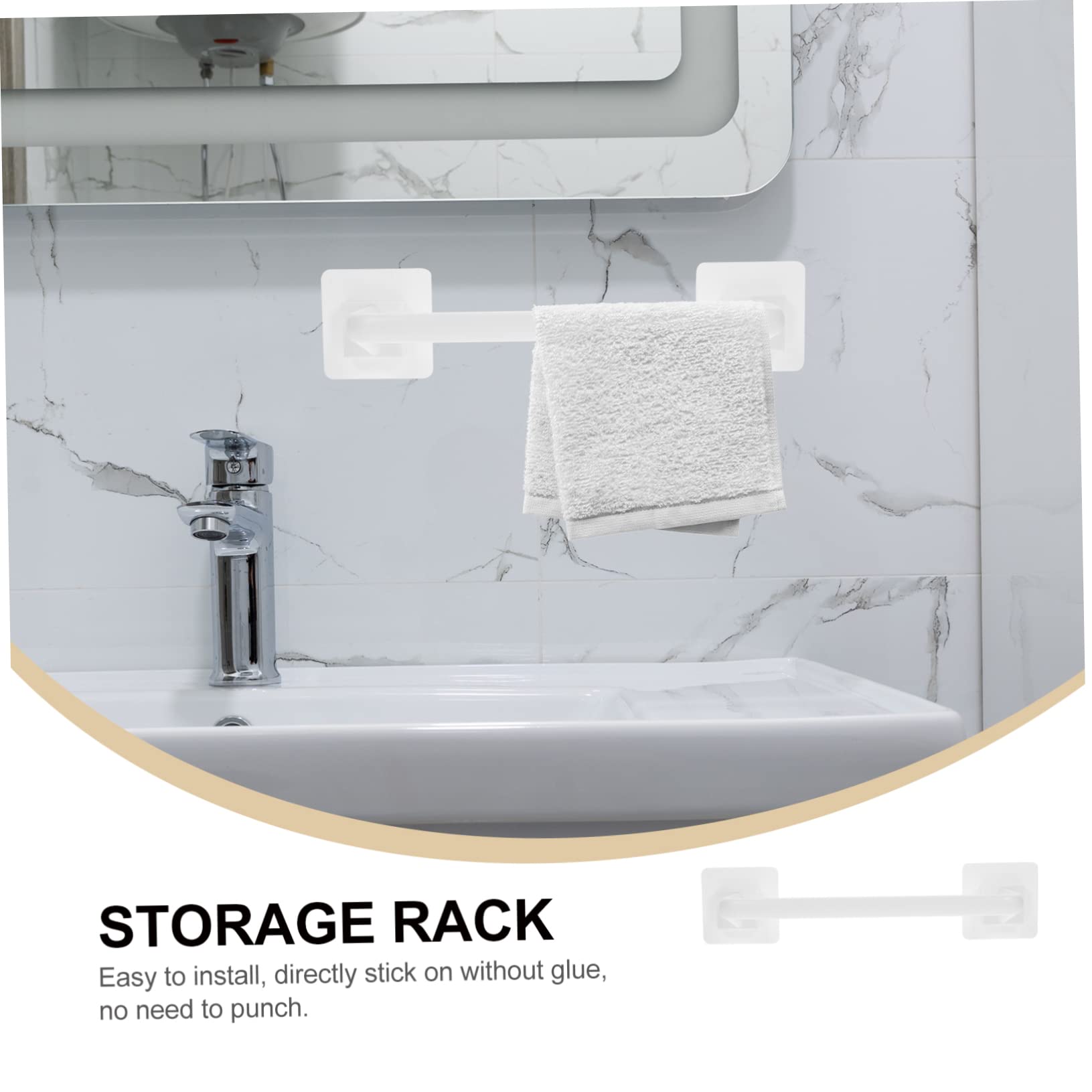 SHOWERORO Storage Rack Towel Bar 12 Inch Bathroom Towel Bar Stick on Bath Towel Rack Adhesive Towel Bar Wall Stainless Steel Sponge Holder Towel Stand Individual Abs Shoe Towel Rail White