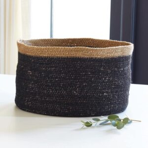 Santa Barbara Storage Basket Woven Wicker Baskets Pure Design Tall Nesting Baskets, Set of 2, Black/Tan Seagrass