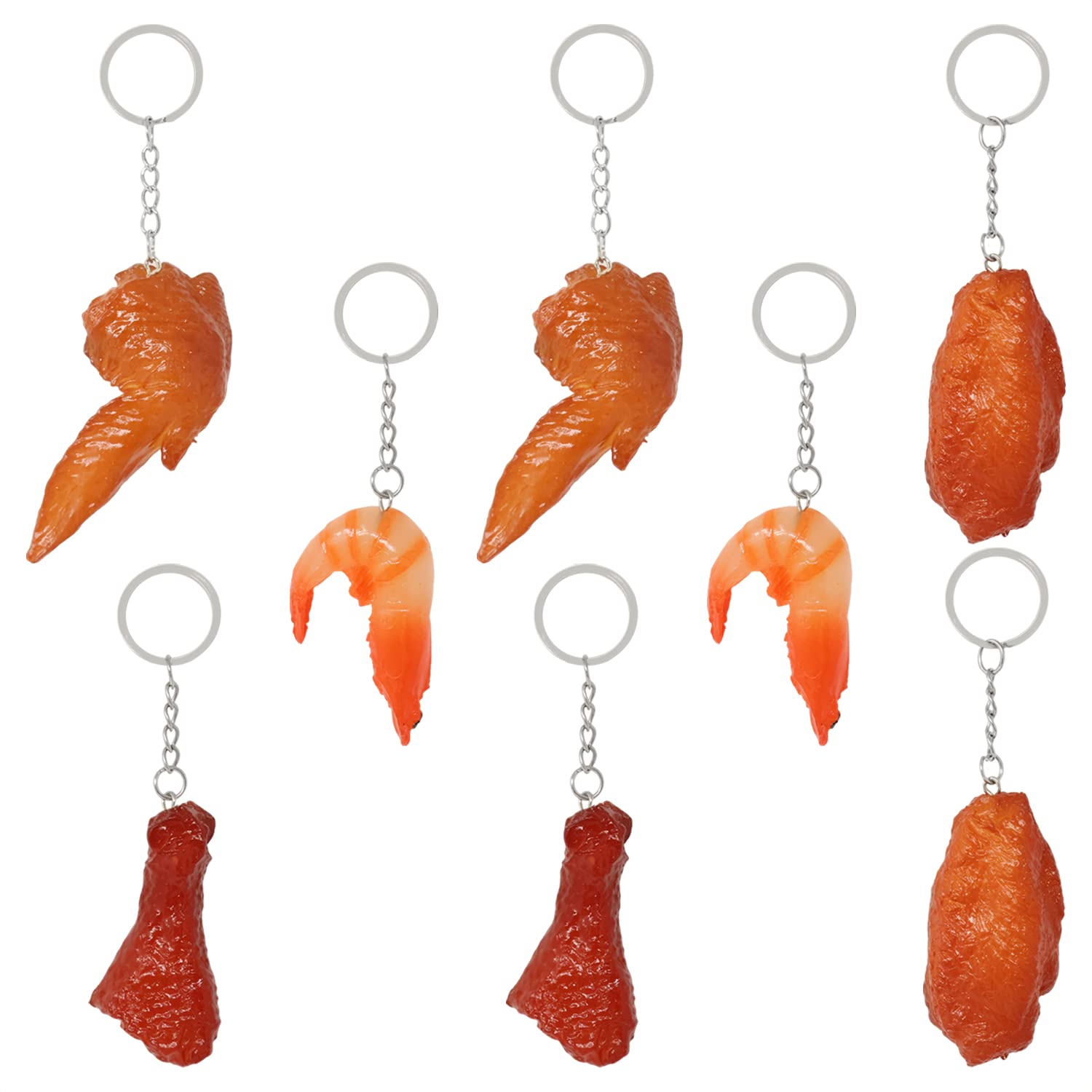 Honbay 8PCS Imitation Food Keychain Artificial Fake Chicken Leg Chicken Wing Shrimp Pendant Keyring Faux Food Key Fob PVC Key Chain Car Key Holder Key Rings Backpack Christmas Tree Hanging Ornament