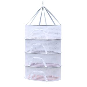 knchy hanging mesh drying rack, 4 layer collapsible drying net rack large clothes dry basket with u shape zipper, indoor and outdoor plants dryer for shrimp, fish, fruit, vegetable, herb dehydrating