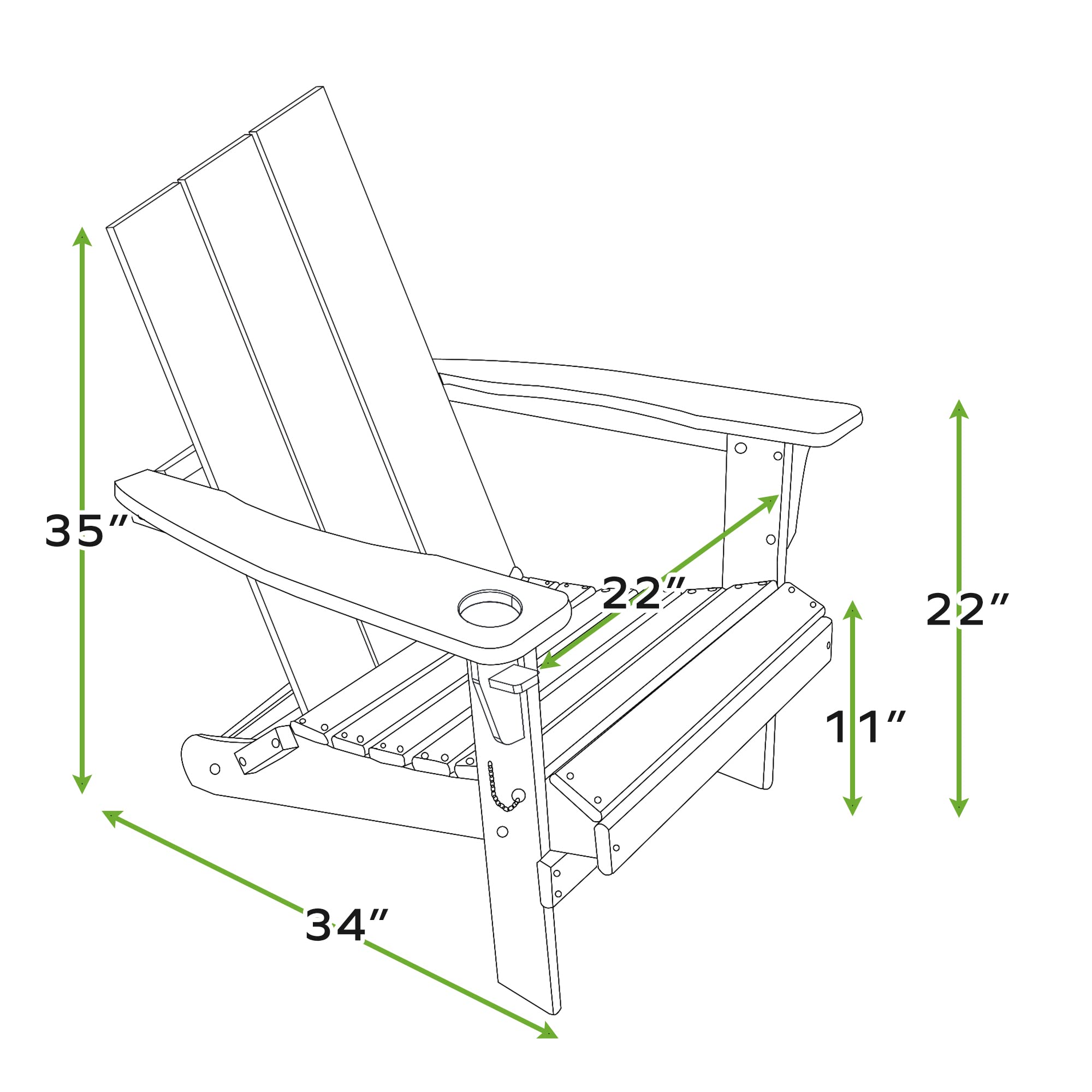 RESINTEAK Folding Adirondack Chair with Cup Holder - Extra Wide Comfort Seat, Patio Furniture for Outdoor Fire Pit, Deck, & Backyard, Newport Collection (Blue)