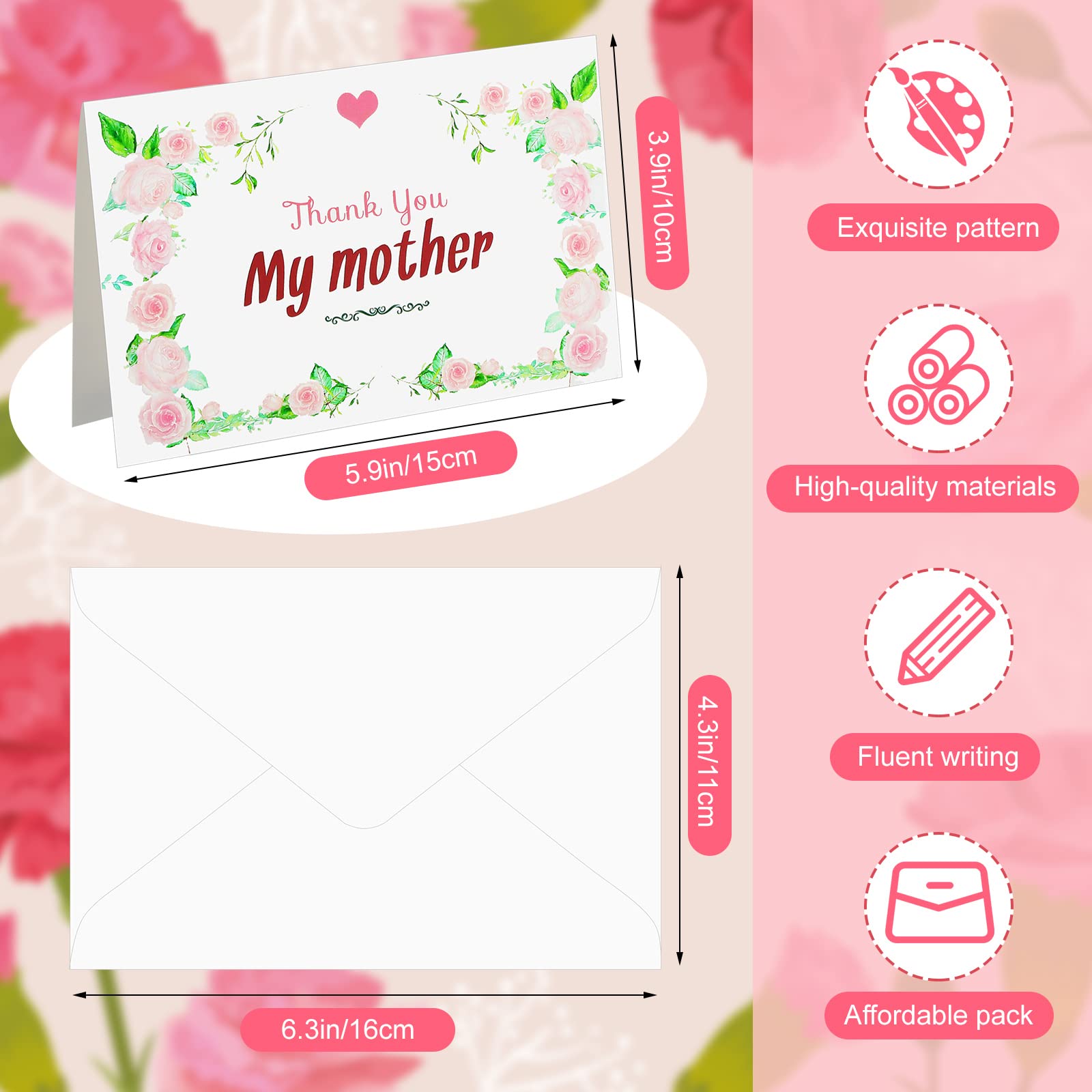 Faccito 24 Sets Mother's Day Greeting Cards with Envelopes Stickers Mother's Day Cards Bulk 5.9 x 3.9 Inches Mother Birthday Card 6 Assorted Happy Mother's Day Loving Small Note Card for Birthday Gift