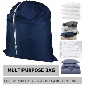 Super Extra Large Heavy Duty 100% Nylon Laundry Storage Bag, H U G E size: L 40" x H 50", Family size Bag with Locking Closure Drawstring, Machine Washable, XXL Organizer Bag. Made in USA (NAVY BLUE)