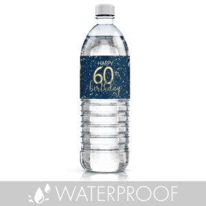 Navy Blue and Gold 60th Birthday Party Water Bottle Labels - 24 Count, 60th Birthday Decorations