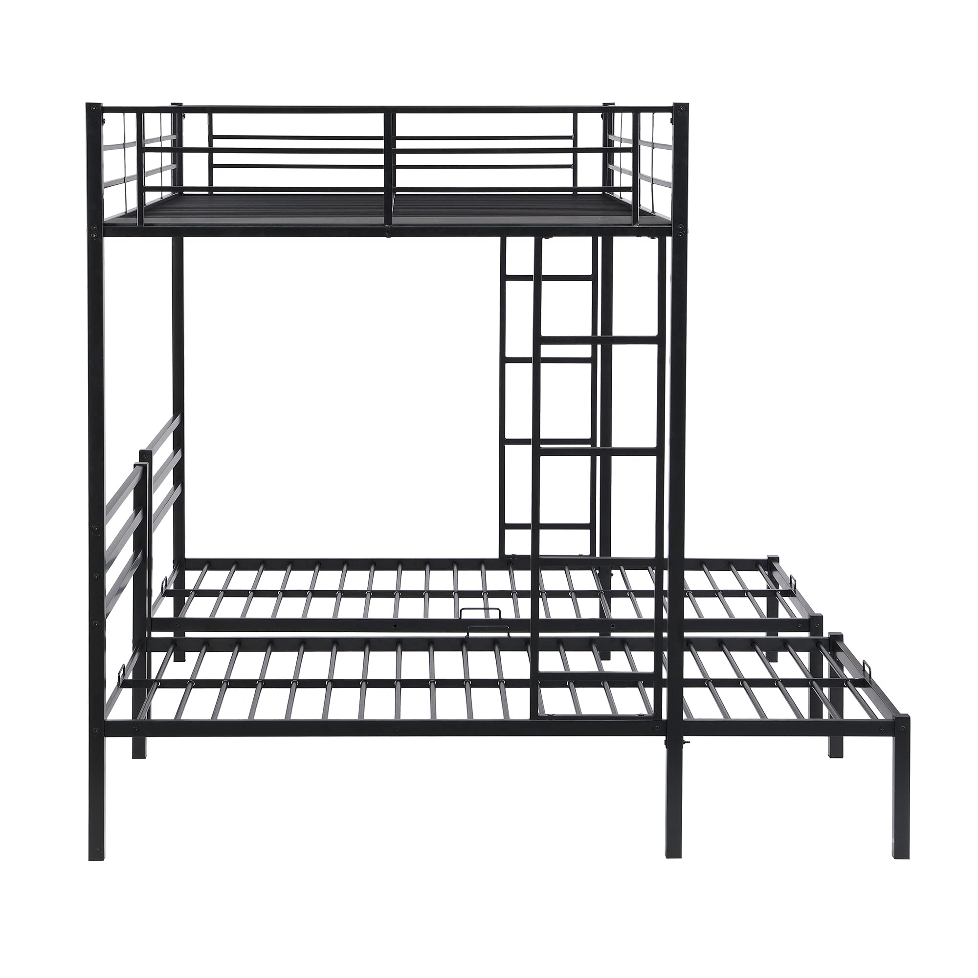 Triple Bunk Bed for 3, Full Over Twin&Twin Bunk Bed with Built-in Shelf, Ladder and Full-Length Guardrails, Heavy Duty Metal Triple Bunk Beds for Kids, Boys, Girls, Teens & Adults