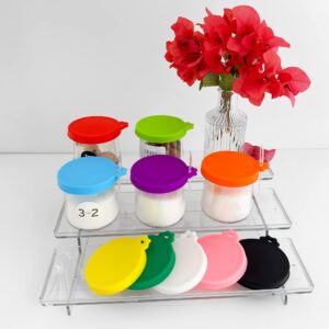 Oui Yogurt Jar Lids Silicone - 12 pack Oui Lids for Yoplait Yogurt Container for la fermiere yogurt jar lids silicone, Sealed against leaks Silicone lids for oui yogurt jars in 12 colors