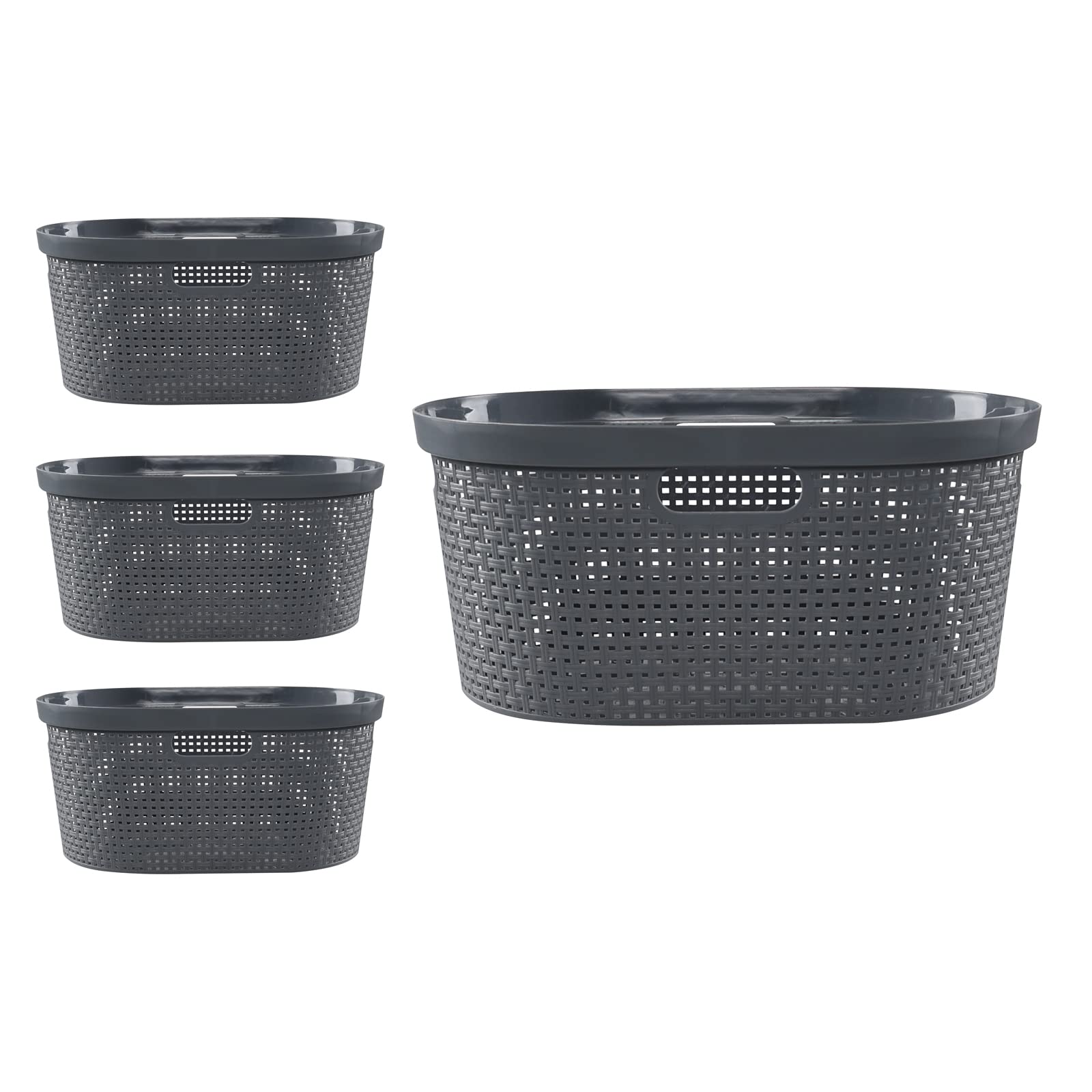 Vababa 4 Pack 40 Liter Plastic Laundry Basket with Cut-Out Handles, Gray