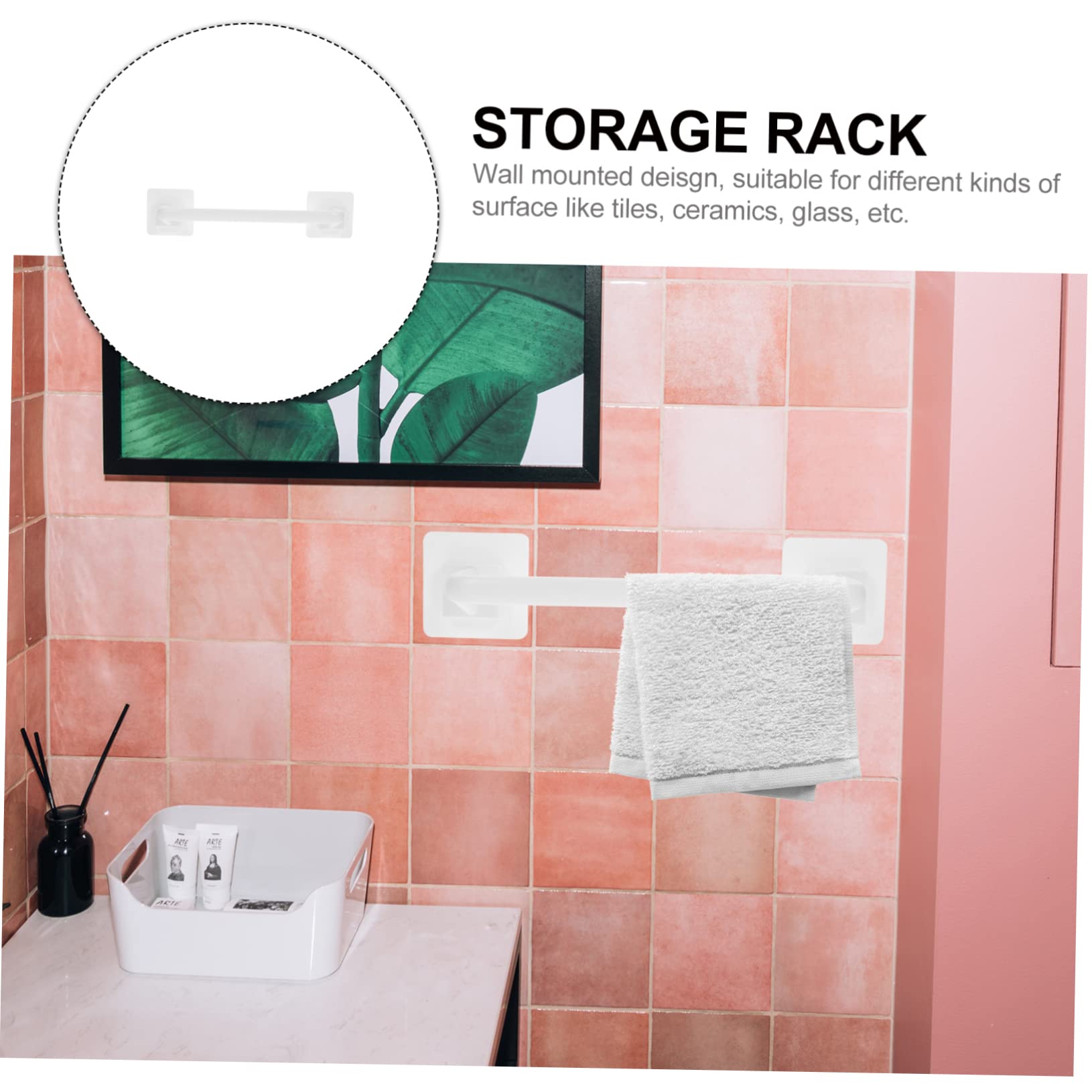 SHOWERORO Storage Rack Towel Bar 12 Inch Bathroom Towel Bar Stick on Bath Towel Rack Adhesive Towel Bar Wall Stainless Steel Sponge Holder Towel Stand Individual Abs Shoe Towel Rail White