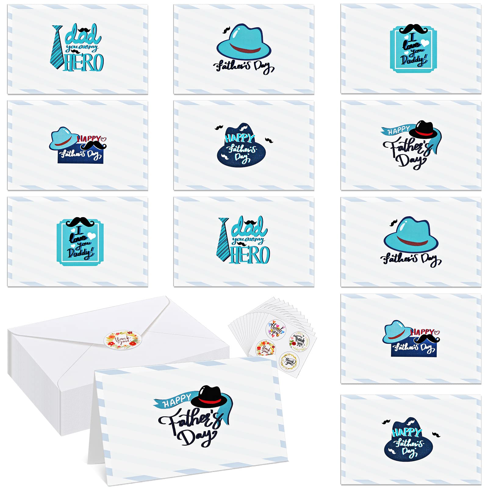 Lincia 24 Sets Father's Day Card Happy Father's Day Greeting Cards with Envelopes and Stickers 5.9 x 3.9 Inch 6 Assorted Father's Day Note Card for Dad Father's Day Birthday Gifts Favors