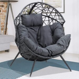 strpretty basic egg chair - outdoor patio egg chair indoor wicker egg chair basket lounger chair with cushion and stand for living room patio backyard (dark gray)