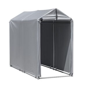 flamaker storage shed 6' x 3' metal frame outdoor waterproof carport shelter with rollup & zipper door garage tent for bike, motorcycle, firewood