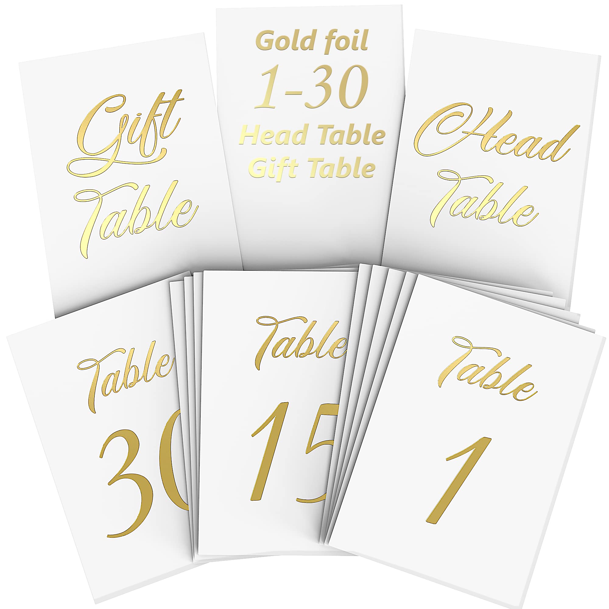 Gold Table Numbers 1-30 with 10 pack Gold Table Number Holders