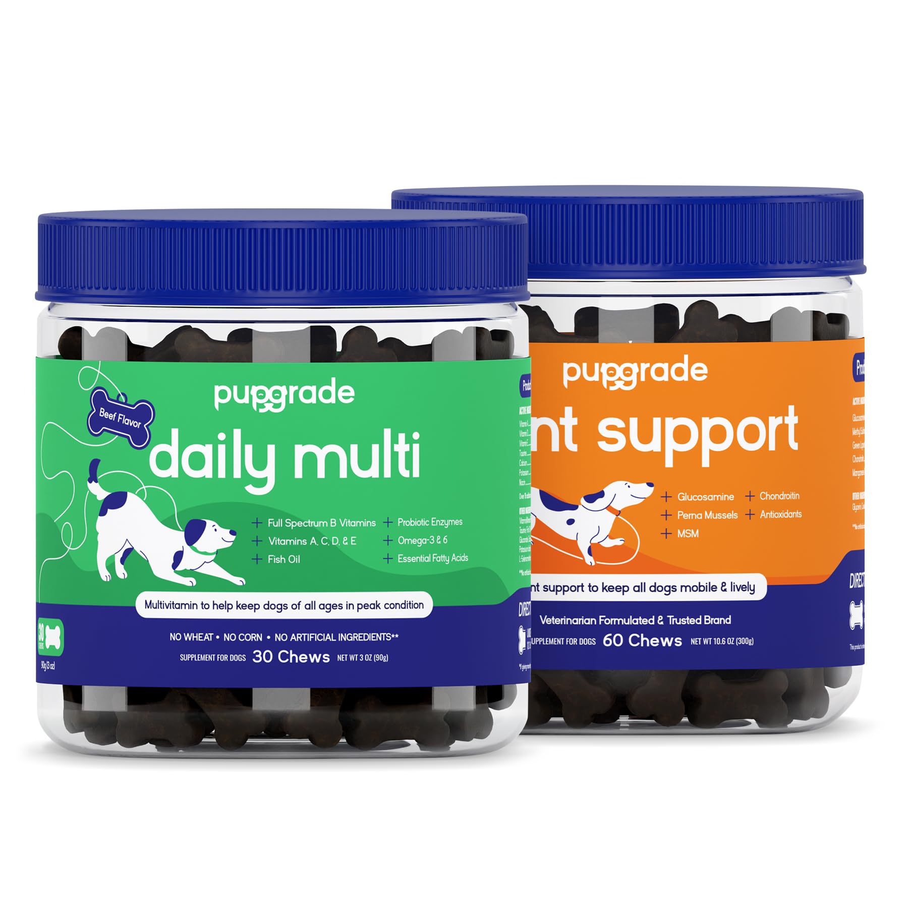 PupGrade 2-Pack Daily Multivitamin & Joint Support Supplement for Dogs - All-in-One Formula for Digestive, Immune System, Joint Relief, Skin & Coat Health - Made in USA - 90 Chews Total