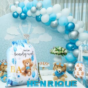 Chapou 4 Pcs Bear Baby Shower Drawstring Gift Bags Reusable Fabric Gift Bags We Can Bearly Wait Gift Bags 20 Inch Large 12 Inch Medium Gift Wrap Treat Bags for Baby Shower Birthday Gender Reveal Party