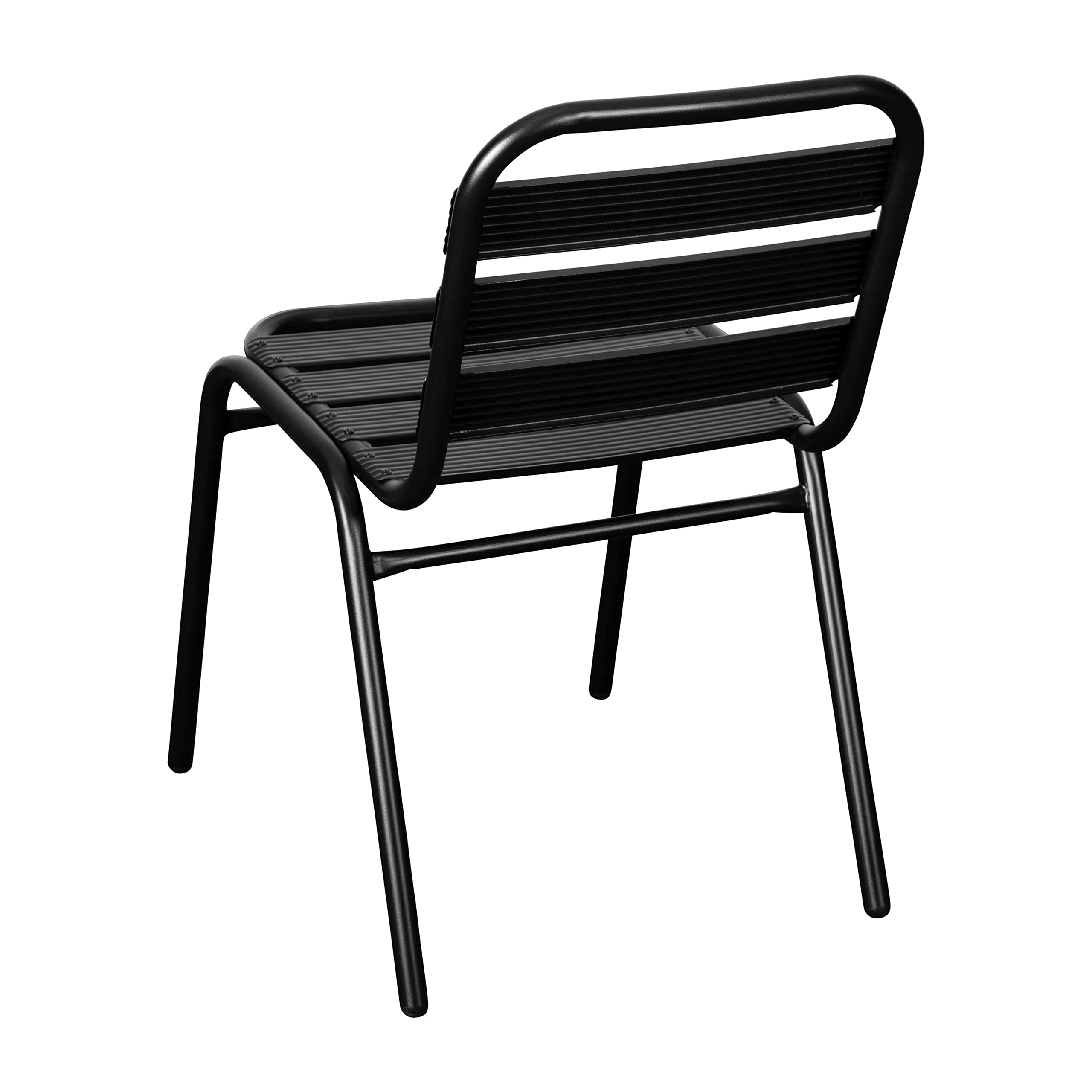 EMMA + OLIVER Jens Stacking Metal Dining Chair - Indoor/Outdoor Dining Chair with Triple Slat Back - Dry Assist Slats - Black