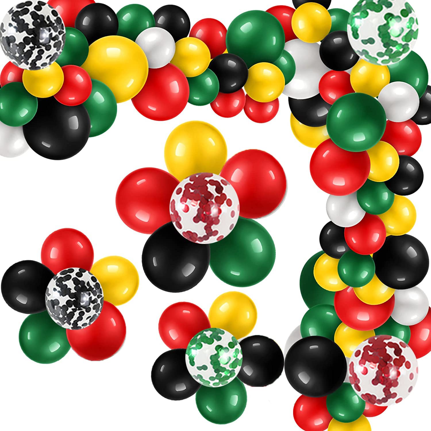 111 PCS Black Red Green and Yellow Balloon Garland Arch Kit for Juneteenth Decorations African American Holiday Celebration Graduation Mexican Party Supplies