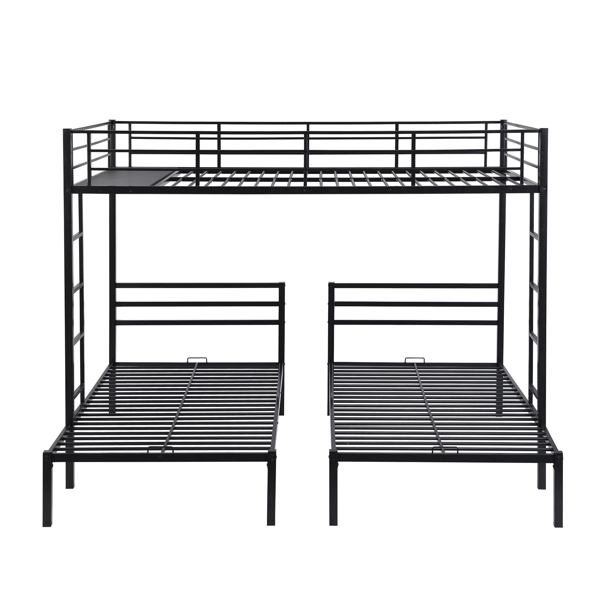 Triple Bunk Bed for 3, Full Over Twin&Twin Bunk Bed with Built-in Shelf, Ladder and Full-Length Guardrails, Heavy Duty Metal Triple Bunk Beds for Kids, Boys, Girls, Teens & Adults